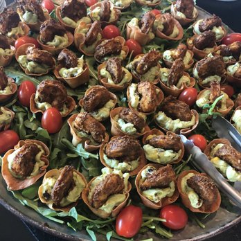 Perfect Pair Catering - Chili-rubbed shrimp with avocado corn salsa in wonton cups - Caterers Near Me - Redmond, Washington Perfect Pair Catering - Chili-rubbed shrimp with avocado corn salsa in wonton cups - Caterers Near Me - Redmond, Washington