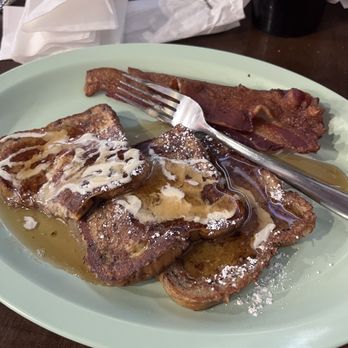 Bazars Breakfast and Bakery - Cinnamon swirl bourbon French toast w/ crispy bacon - Bakeries Near Me - Hernando, Mississippi