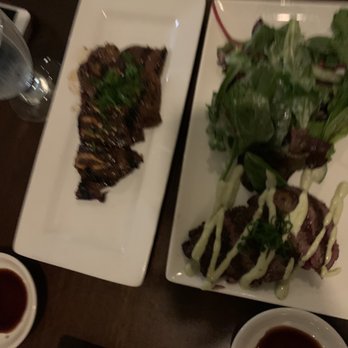 Umi Sake House - Grilled Garlic short ribs (left) filet mignon (right) - Sushi Bars Near Me - Seattle, Washington Umi Sake House - Grilled Garlic short ribs (left) filet mignon (right) - Sushi Bars Near Me - Seattle, Washington