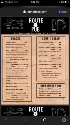 Menu photo 3 Route 8 Pub Becket, MA