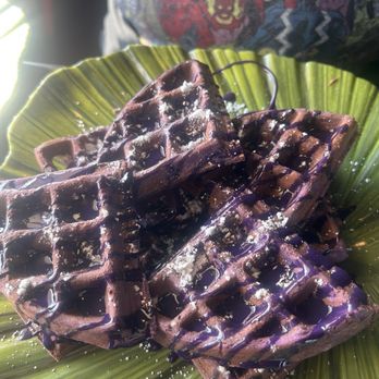 Kasama - Ube waffles with coconut sauce. - Filipino Near Me - Beaumont, California Kasama - Ube waffles with coconut sauce. - Filipino Near Me - Beaumont, California