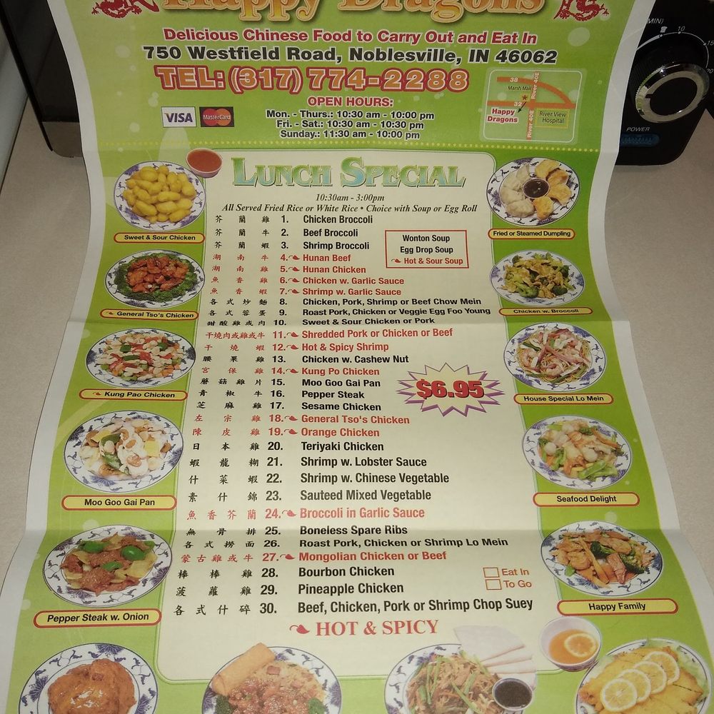 Happy Dragon - a menu for a chinese restaurant - Chinese Near Me - Noblesville, Indiana