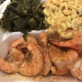 Mid Atlantic Seafood - Spiced jumbo shrimp, collars green and mac & cheese. Yummy!! - Seafood Near Me - Laurel, Maryland