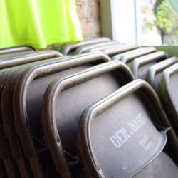 Seats by the front of the restaurant.