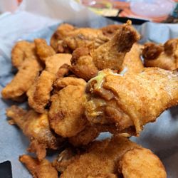 Larry's Real Pit Bar-B-Q - Dry rub wings with fried squash