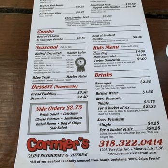 Cormier's Cajun Catering & Restaurant - menu - Cajun/Creole Near Me - Monroe, Louisiana Cormier's Cajun Catering & Restaurant - menu - Cajun/Creole Near Me - Monroe, Louisiana