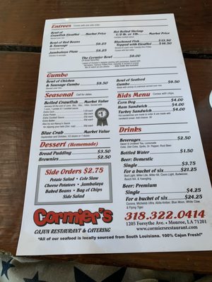 Menu photo 2 Cormier's Cajun Catering & Restaurant Monroe, LA Menu photo 2 Cormier's Cajun Catering & Restaurant Monroe, LA