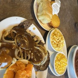 Liver n onions, corn, rolls and cornbread, yams