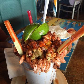 El Chilito - Marichelada - beer mixed with house chilimado juice topped with shrimp and octopus. - Mexican Near Me - Oxnard, California