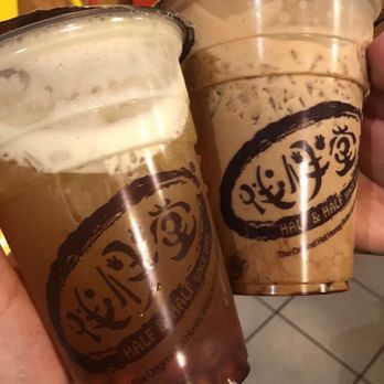Half and Half Tea Express - Peach green tea and milk tea both w/ valentines boba (red and white) - Coffee & Tea Near Me - Arcadia, California Half and Half Tea Express - Peach green tea and milk tea both w/ valentines boba (red and white) - Coffee & Tea Near Me - Arcadia, California