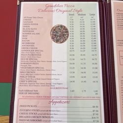 Gondolier Pizza & Steak House - Recent menu 2026