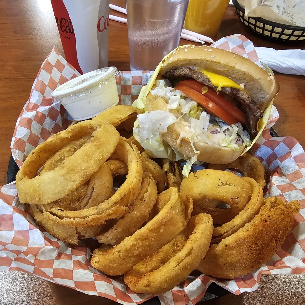 La Villa Burgers - Cheeseburger Combo with Onion Rings and a Side of Ranch - Mexican Near Me - Banning, California La Villa Burgers - Cheeseburger Combo with Onion Rings and a Side of Ranch - Mexican Near Me - Banning, California
