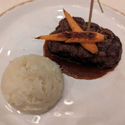 Dulcino's Italian Steakhouse - 8 oz filet,  glazed carrots, and mashed potatoes