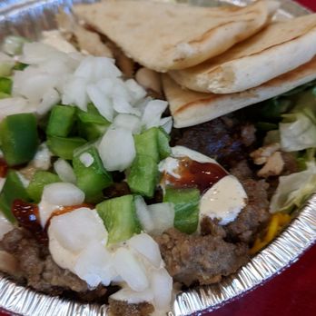 The Halal Guys - Combo platter. Gyro, chicken, veggies, salad underneath, rice, pita. Good. - Halal Near Me - Glendale, California The Halal Guys - Combo platter. Gyro, chicken, veggies, salad underneath, rice, pita. Good. - Halal Near Me - Glendale, California