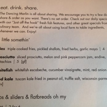 Dancing Marlin - Starter small plates - New American Near Me - Frankfort, Illinois