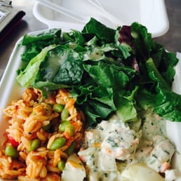 Love this three salad combo & outdoor seating!