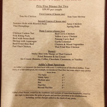 Addie's Thai House - Prix Fixe dinner menu for Two ($30pp) - Thai Near Me - Chesterfield, Missouri