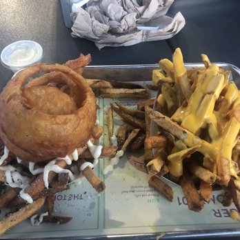 BurgerFi - Left: Urban Fries and rings  right: cheese fries - American Near Me - Lawrenceville, Georgia