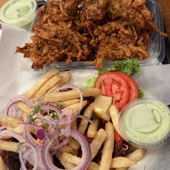 Cha Sha - Mixed pakora and chicken wings with fries - Pakistani Near Me - Mississauga, Ontario Cha Sha - Mixed pakora and chicken wings with fries - Pakistani Near Me - Mississauga, Ontario