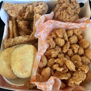 Popeyes Louisiana Kitchen - $10 sampler box! Popcorn shrimp, chicken tenders, a leg, thigh, mac & cheese, fries and biscuits - Fast Food Near Me - Concord, California Popeyes Louisiana Kitchen - $10 sampler box! Popcorn shrimp, chicken tenders, a leg, thigh, mac & cheese, fries and biscuits - Fast Food Near Me - Concord, California