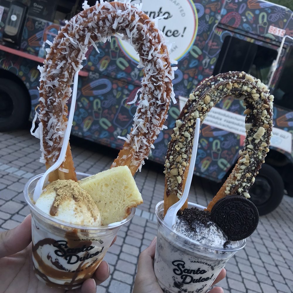 Santo Dulce Churros - - Dulce de Leche & Coconut Halo with Santo De Leches Ice cream - Chocolate, Nuts & Sea Salt Halo with Cookies N' Cream Ice cream - Desserts Near Me - Miami, Florida Santo Dulce Churros - - Dulce de Leche & Coconut Halo with Santo De Leches Ice cream - Chocolate, Nuts & Sea Salt Halo with Cookies N' Cream Ice cream - Desserts Near Me - Miami, Florida