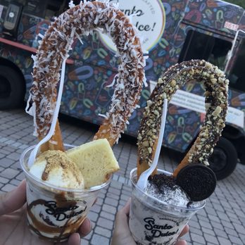 Santo Dulce Churros - - Dulce de Leche & Coconut Halo with Santo De Leches Ice cream - Chocolate, Nuts & Sea Salt Halo with Cookies N' Cream Ice cream - Desserts Near Me - Miami, Florida Santo Dulce Churros - - Dulce de Leche & Coconut Halo with Santo De Leches Ice cream - Chocolate, Nuts & Sea Salt Halo with Cookies N' Cream Ice cream - Desserts Near Me - Miami, Florida
