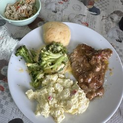Country Kitchen - Smothered Pork Tenderloin with Broccoli and Cheese, Potato Salad, and Pasta Salad