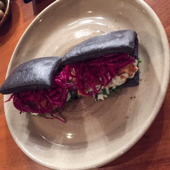 Pagu - Squid ink oyster bao with narioli, shiso, and purple cabbage - Japanese Near Me - Cambridge, Massachusetts