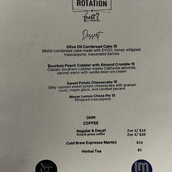 Rotation By Feast It Forward - Dessert Menu - American Near Me - Napa, California Rotation By Feast It Forward - Dessert Menu - American Near Me - Napa, California