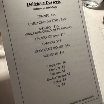 Prime 36 - Dessert Menu! - Steakhouses Near Me - Warwick, New York