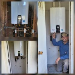RC Plumbing Solutions - Owner Robert Cavada with an upgrade for a client to a tankless water heater.