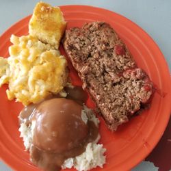 Ritchie's General Store & Eatery - An order of Meat Loaf, Potatoes and Mac n Cheese with Cornbread from Ritchie's.