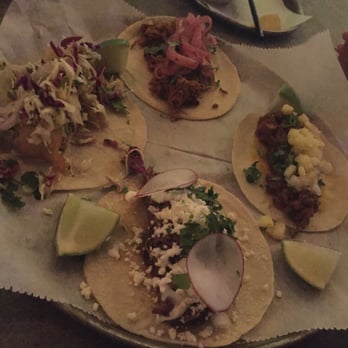 Bakersfield OTR - Fish taco left. Short rib bottom. Pastor on the right. And one that started with CH on top. All delicious. - Bars Near Me - Cincinnati, Ohio Bakersfield OTR - Fish taco left. Short rib bottom. Pastor on the right. And one that started with CH on top. All delicious. - Bars Near Me - Cincinnati, Ohio