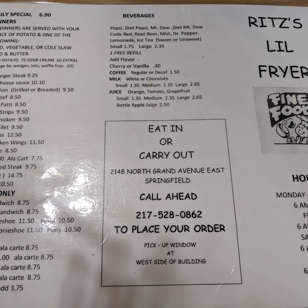 Ritz's Lil Fryer - Menu - Breakfast & Brunch Near Me - Springfield, Illinois Ritz's Lil Fryer - Menu - Breakfast & Brunch Near Me - Springfield, Illinois
