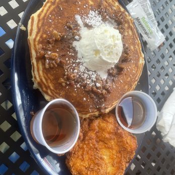 Basecamp at Kennesaw Mountain - Bacon infused pecan pancakes with fried chicken - Breakfast & Brunch Near Me - Marietta, Georgia