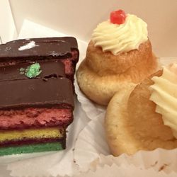 Bovella's Pastry Shoppe - Rainbow cookies and rum baba