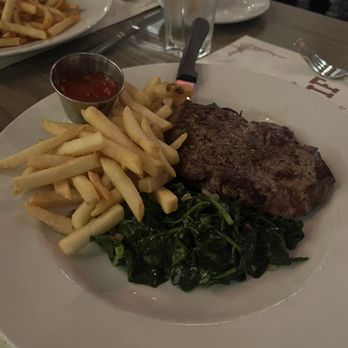 Aperitif Bistro Wine Bar - Filet w fries and sautéed spinach - French Near Me - Rockville Centre, New York Aperitif Bistro Wine Bar - Filet w fries and sautéed spinach - French Near Me - Rockville Centre, New York