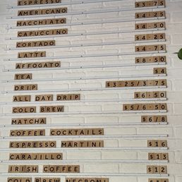 Coffee menu as of June 2024