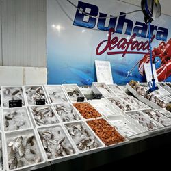 Buhara Seafood - Buhara sells an amazing selection of fresh seafood from sushi quality fish to massive shrimp, oysters, squid and fresh octopus.
