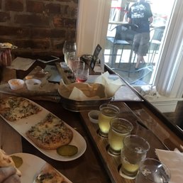 Beer flight and flatbread Beer flight and flatbread