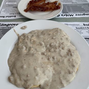 Mangrove Mike's - Biscuits & Gravy with a side of bacon - Breakfast & Brunch Near Me - Islamorada, Florida Mangrove Mike's - Biscuits & Gravy with a side of bacon - Breakfast & Brunch Near Me - Islamorada, Florida