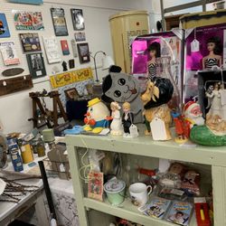 Schoolcraft Antique Mall - Toys, including a couple of replica Barbies.