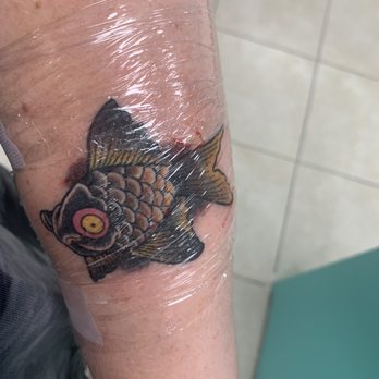 Americana Tattoo - Goldfish just finished - Tattoo Near Me - Jacksonville, Florida Americana Tattoo - Goldfish just finished - Tattoo Near Me - Jacksonville, Florida