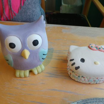 Art from the Heart Cafe - Owl piggy bank, Hello Kitty jewelry box. - Kids Activities Near Me - Dunedin, Florida
