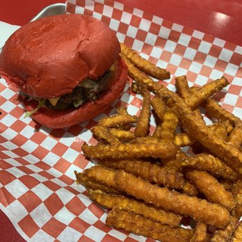 Wulf Burger - Wulf Classic Hamburger with Red Bun + Sweet Potato Fries - Burgers Near Me - Frisco, Texas Wulf Burger - Wulf Classic Hamburger with Red Bun + Sweet Potato Fries - Burgers Near Me - Frisco, Texas