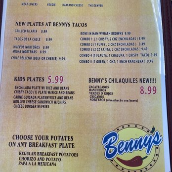 Bennys Tacos - Menu - Tex-Mex Near Me - Universal City, Texas