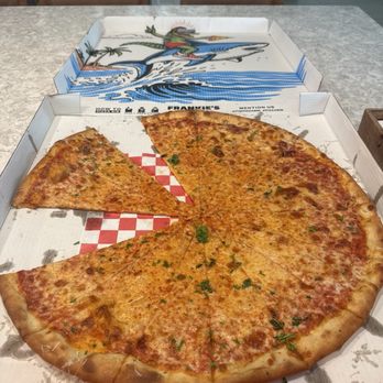Frankie's Pizza Parlor - This is the largest pizza I have ever seen!!!! I had to get a tape measure and find out for myself! 22" wide!!!! - Pizza Near Me - St. Pete Beach, Florida