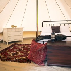 Crockett's Run - Interior of Glamping tents at Crockett's Run.