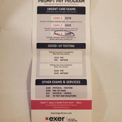 Exer Urgent Care - Rolling Hills Estates - Pricelist