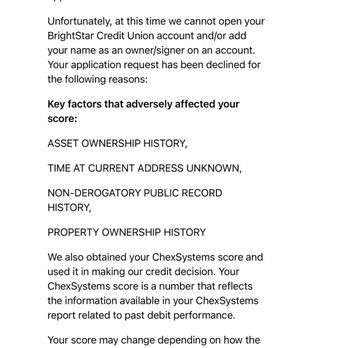 BrightStar Credit Union - My impersonal email stating they are not approving my application.. - Banks & Credit Unions Near Me - Hollywood, Florida